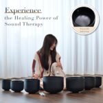 432HZ 6-12 Inch Set of 7 Chakra Black Frosted Quartz Crystal Singing Bowls with 2 Pcs Carry Cases and Suede Mallet - Image 2
